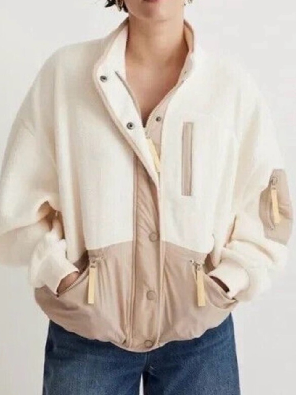 Madewell MWL Resourced Sherpa Snap-Front Fleece Jacket Cream Brown Women’s M